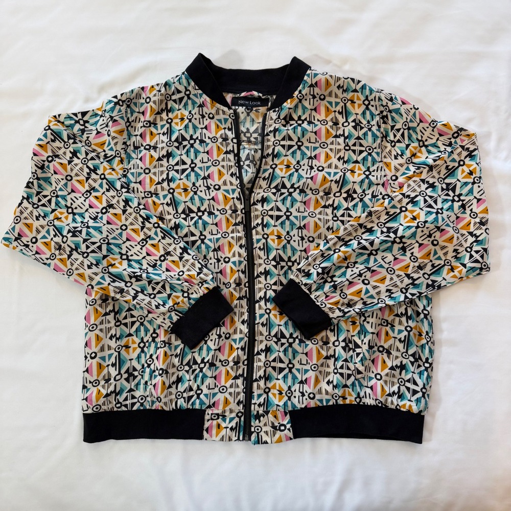 Retro 90s Style Jacket New Look Geometric Bomber Festival Size 2X Memphis Design
